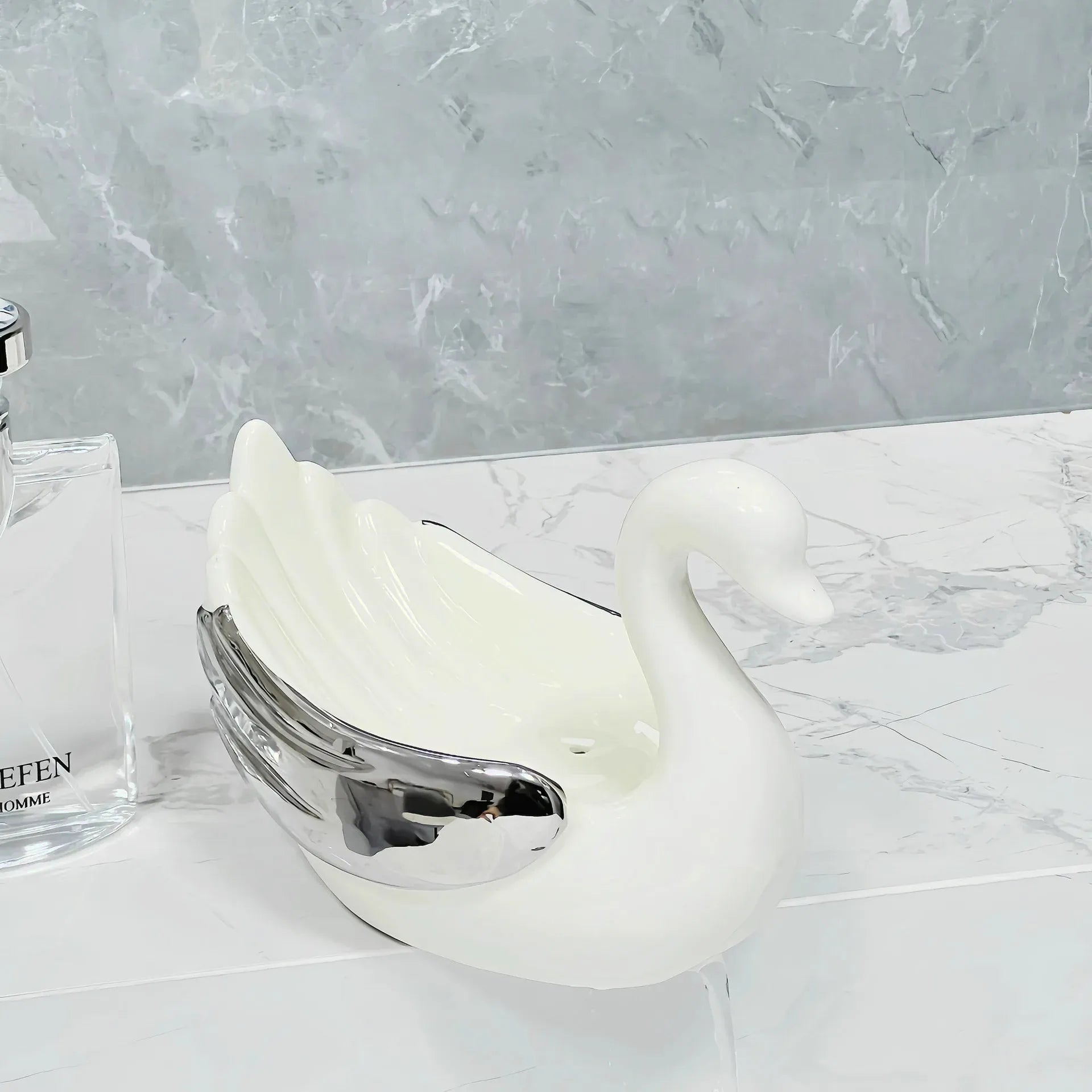 Porte Savon Cygne Blanc Argenté