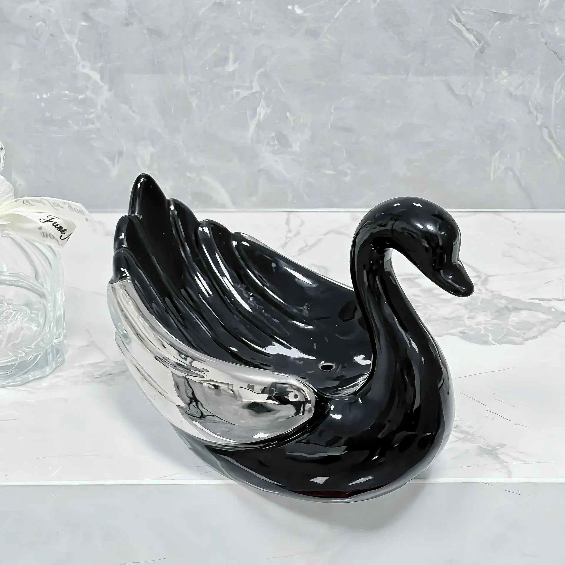 Porte Savon Cygne Noir Argenté
